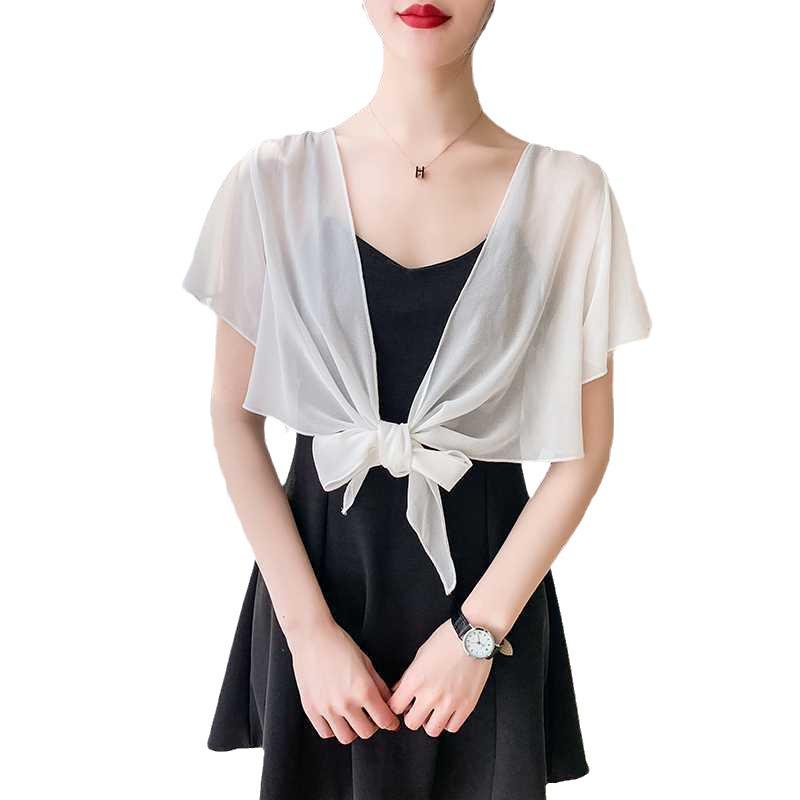 Summer Women's Versatile Chiffon Skirt and Shawl Set with Plus Size Short Sunscreen Cardigan