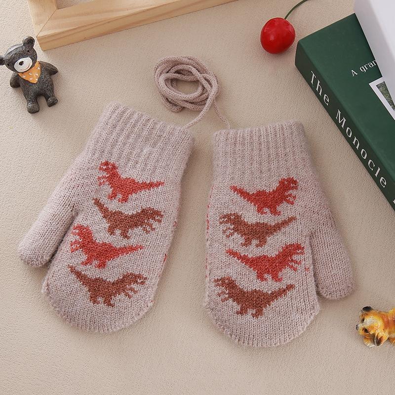 Милые детские варежки Зимние теплые вязаные детские варежки для мальчиков и девочек Уличные ветрозащитные варежки для малышей и детей с веревочкой