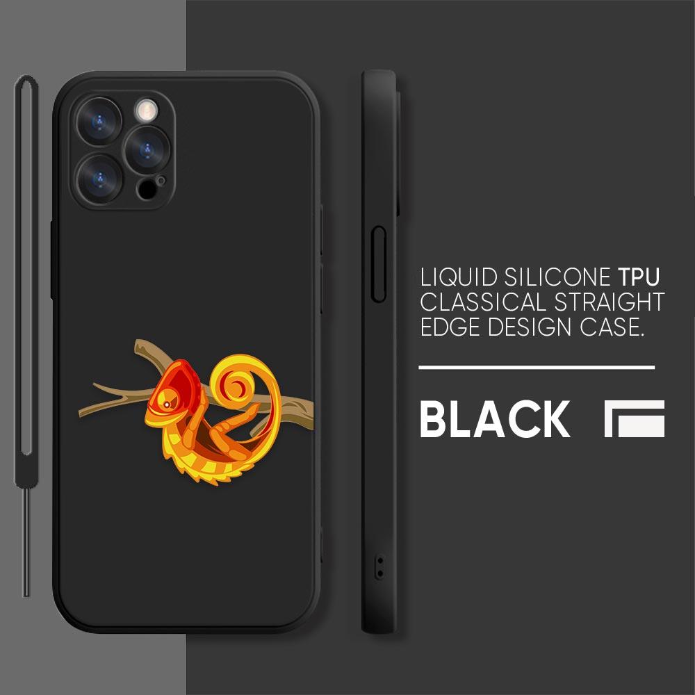 Забавный чехол для телефона с изображением ящерицы-хамелеона iPhone 11 12 13 14 Pro Max 7 8 Plus XR XS SE с прямым краем, жидкий силикагель, чехол Funda