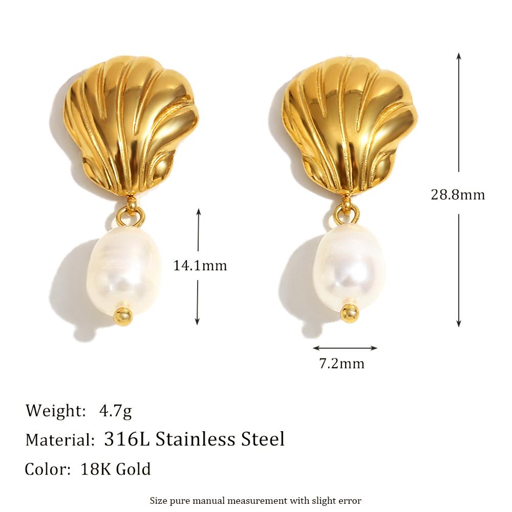 E.B.belle18K Gold Plated Fashion Shell Pearl Jewelry Sets For Women Girls Stainless Steel Hypoallergenic Necklace Earring