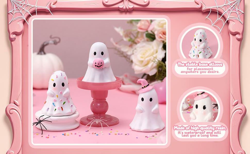 Cute pink ghost Halloween decoration ornaments creative home desktop holiday party small ornaments resin craft
