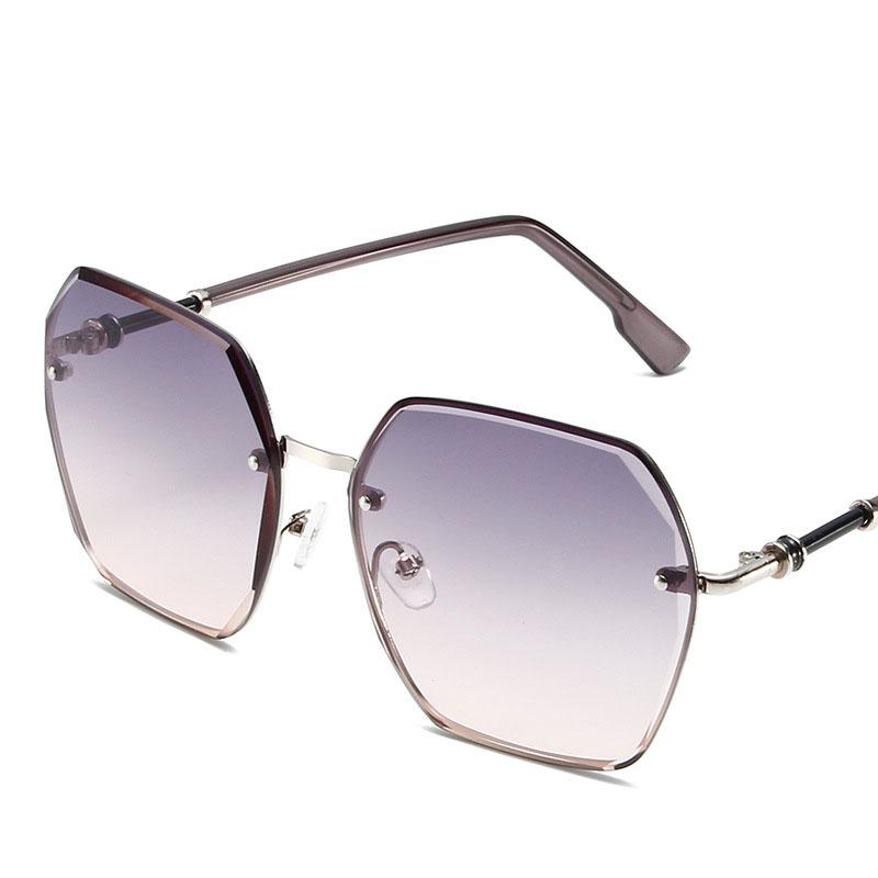 Irregular Hexagons Rimless Sunglasses Women Metal Vintage Gradient Stylish Design Oversized Square Sun Glasses UV400