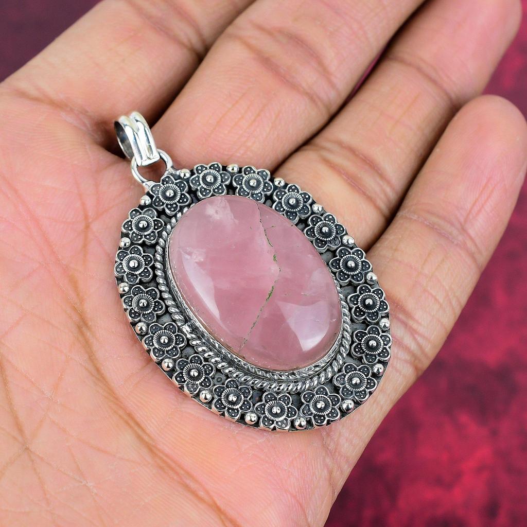 Ювелирные изделия из стерлингового серебра 925 пробы с розовым кварцем, великолепные серебряные ювелирные изделия ручной работы в подарок для женщин