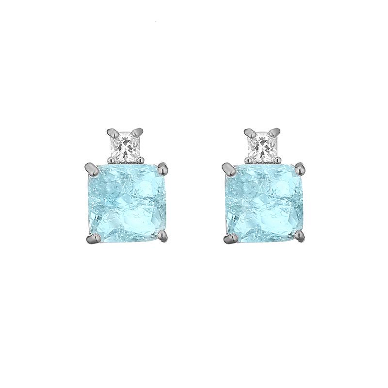 RAKOL Sapphire Color Geometric Square Zircon Stud Earrings for Women