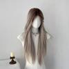 Азиатский длинный прямой парик на кружевной основе - Градиентное окрашивание, пробор посередине, полное покрытие головы, натуральный вид для женщин