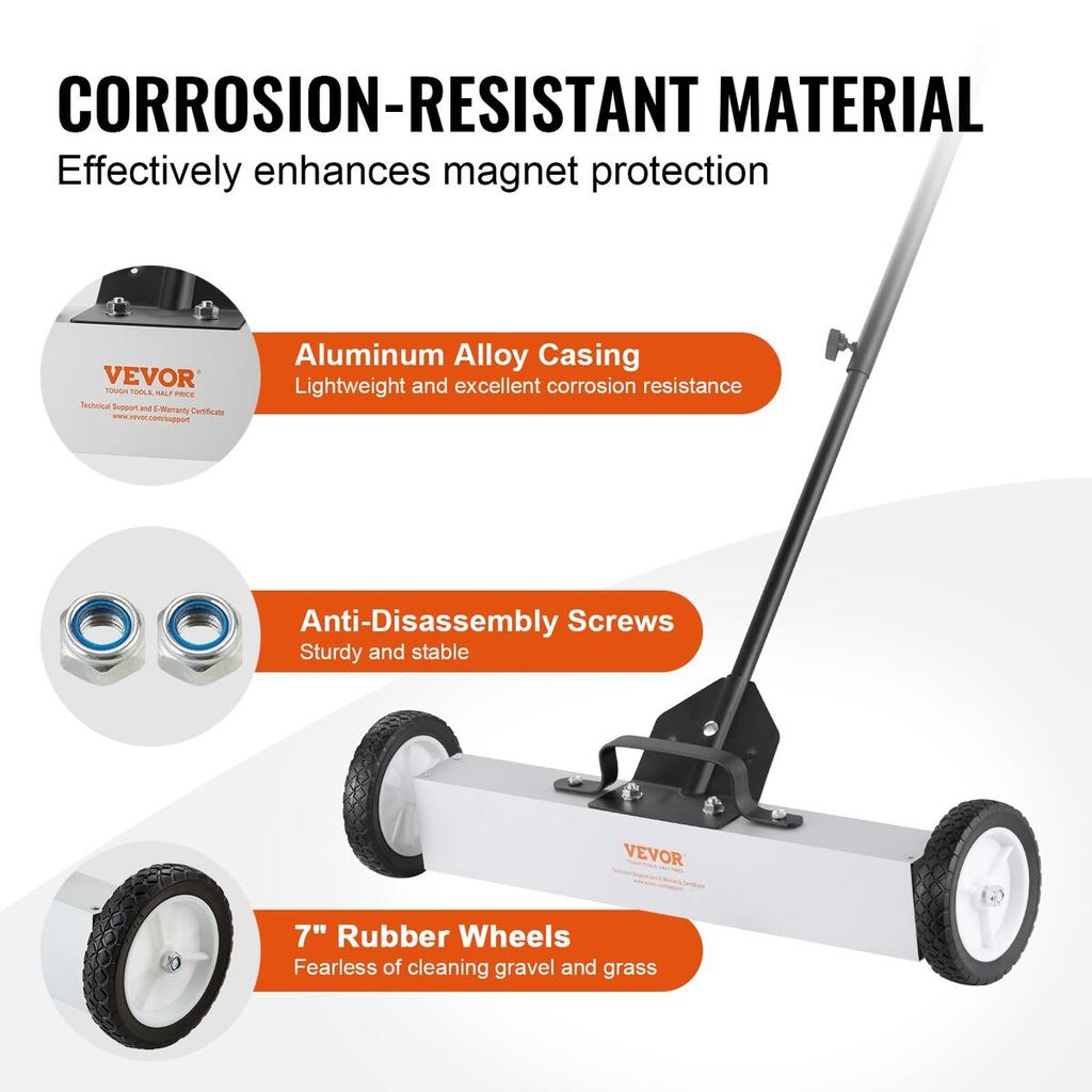 50Lbs Rolling Magnetic Sweeper with Wheels, Push-Type Magnetic Pick Up Sweeper, 24-inch Large Magnet Pickup Lawn Sweeper with Telescoping Handle, Easy