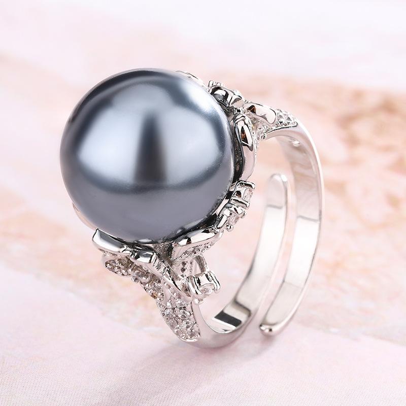 Кольцо с жемчугом Nanyang Australia White Platinum Grey Регулируемое кольцо с отверстием для модных пригородных поездок для женщин