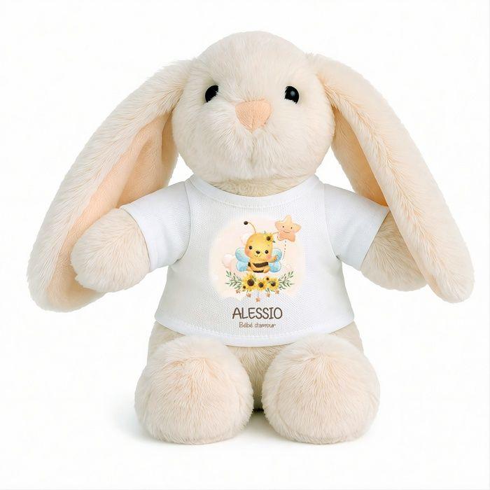 Planetee Peluche Lapin Bébé Doudou Alessio d'Amour Abeille Cadeau Naissance Garçon Nouveau-Né Baby Shower