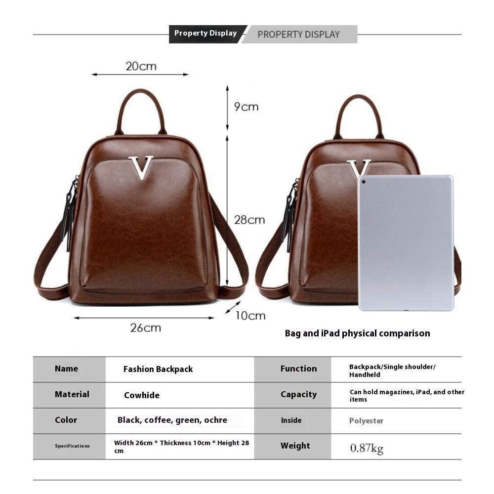 Кожаный рюкзак из вощеной коровьей кожи, женский ретро-портфель