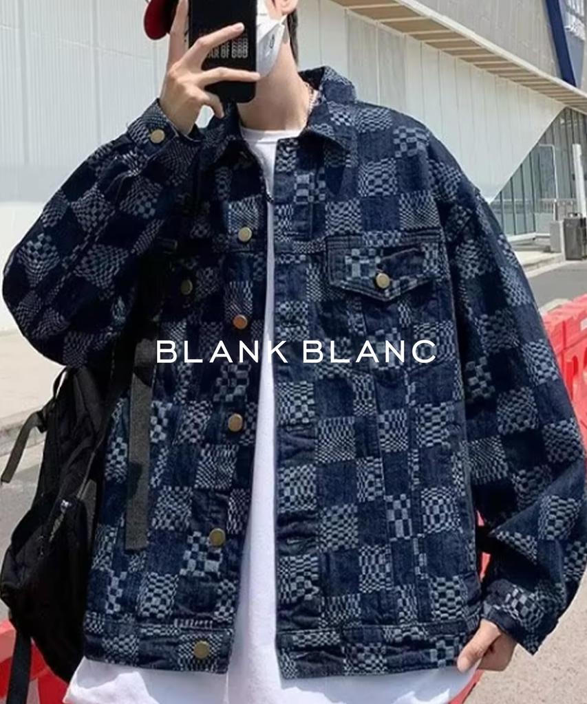 G Jean Blouson Plaid Pattern Denim Верхняя одежда с воротником и карманом Plaid Pattern Street Осень Зима Весна Зима Уличный стиль Harajuku Повседневный Студенческий