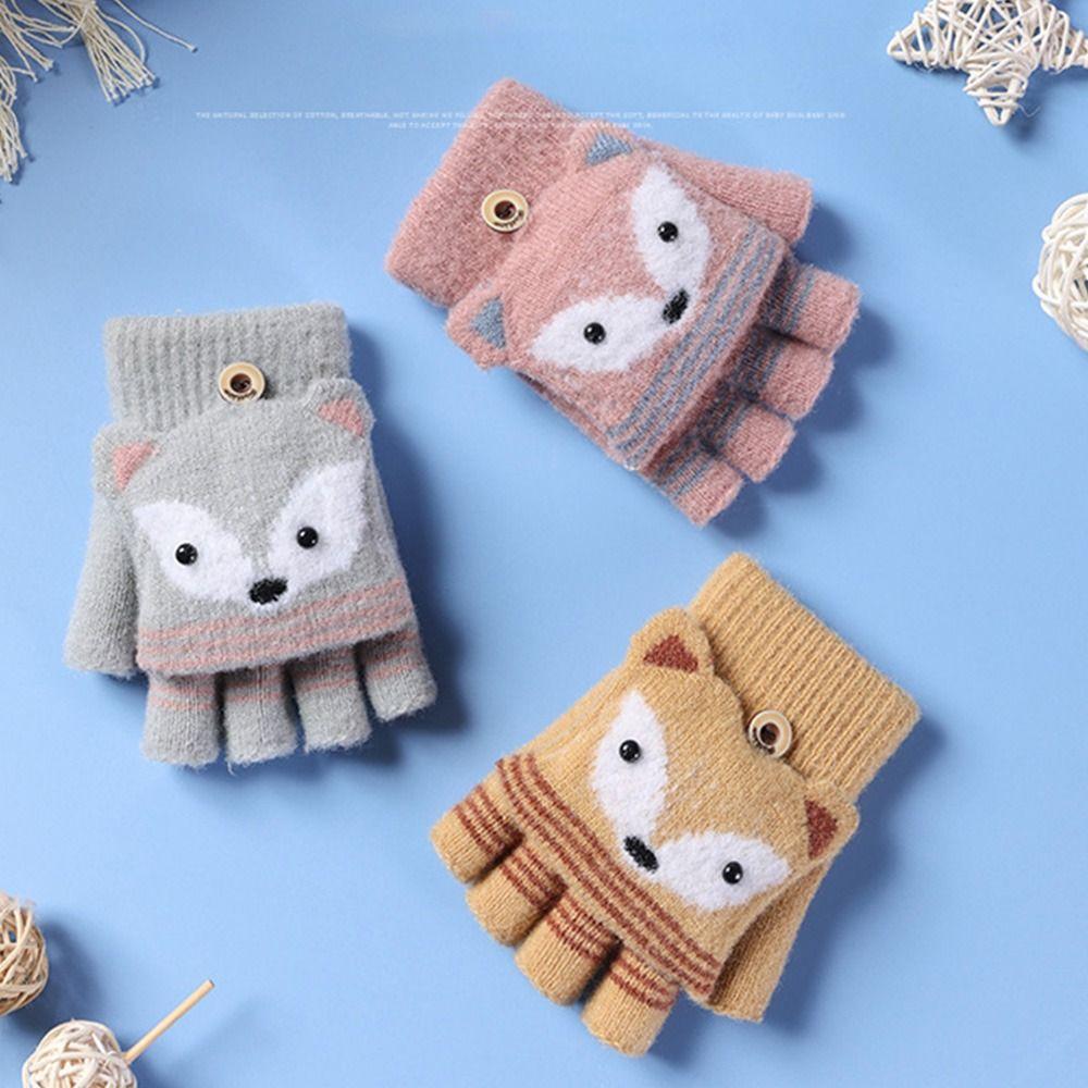 Finger Cute Autumn Winter Warm Gloves Children Mittens Knitted Gloves Flip Fingerless Gloves