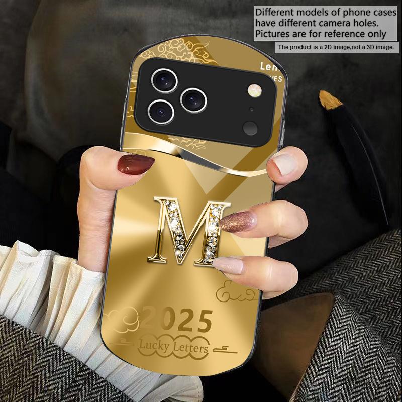 Градиентный желтый letter M Для iPhone 17 16 15 14 Pro 13 Plus 12 mini 11 Pro Max XR X S 7 8 Эллиптический закаленный стеклянный чехол для телефона