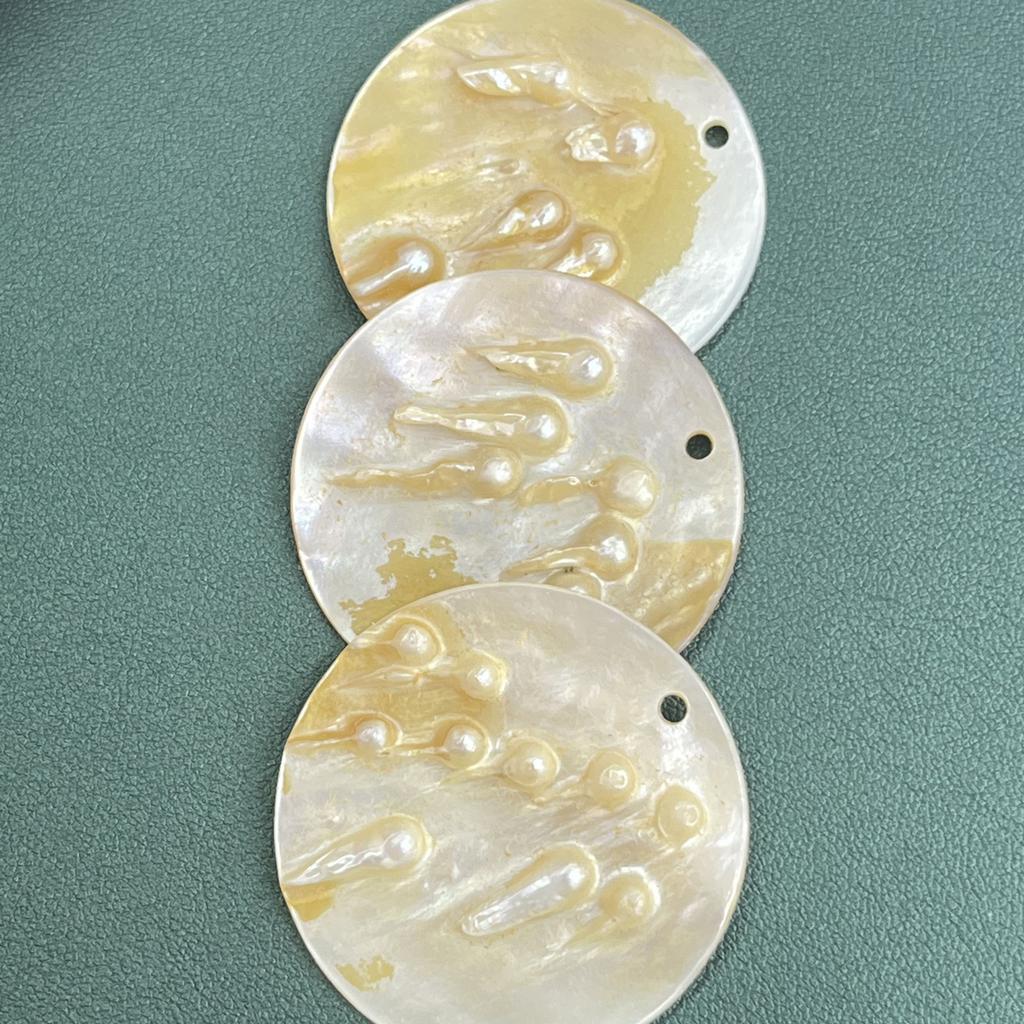 3Pcs, Natural Shell Mother of Pearl Beads with Holes, Boho Handcrafted Round Loose Beads, 40mm, for DIY Necklace Accessories, Jewellery Making Crafts