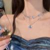 Elegant Blue Crystal Butterfly Necklace Handmade Neckchain Adjustable Length Clavicle Chain Accessory for Everyday Wear
