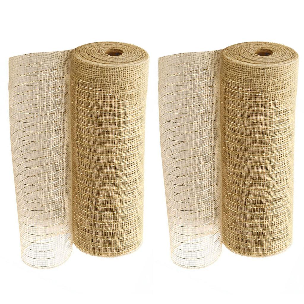 2 Rolls Decorative Mesh Ribbon Metallic Foil Mesh Rolls Christmas Mesh Ribbon for Christmas Tree Garland Craft Decorations