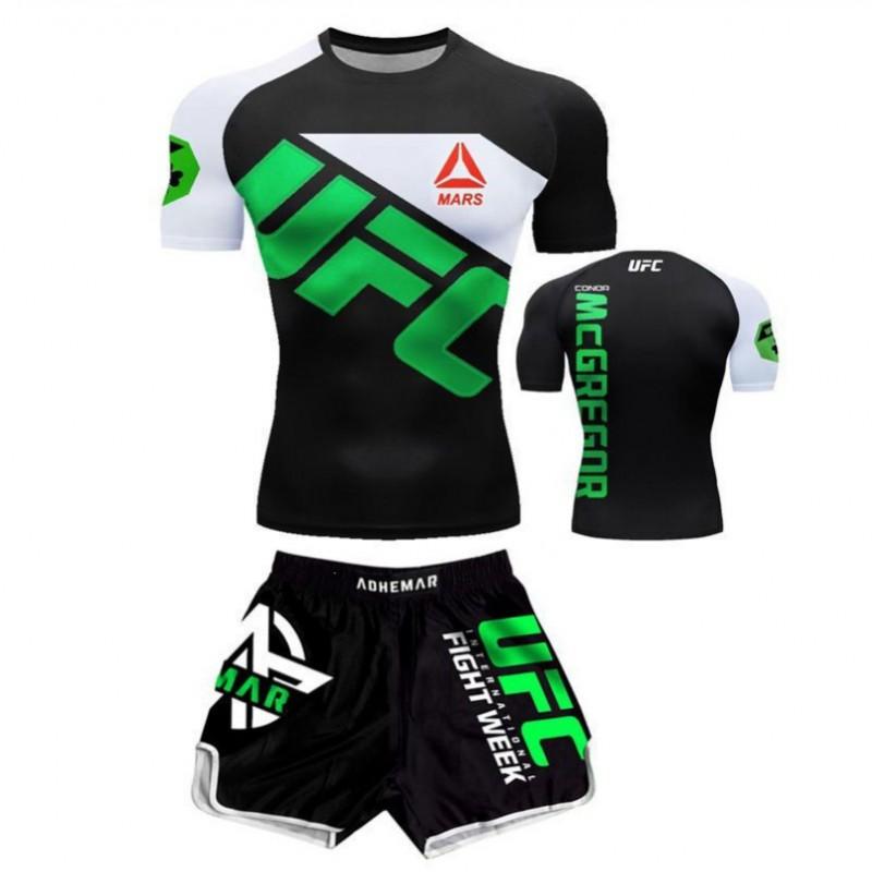 Martial Arts Training Set Mens Quick Dry Boxing Muay Thai Short Sleeve T-Shirt Shorts Sparring Fitness
