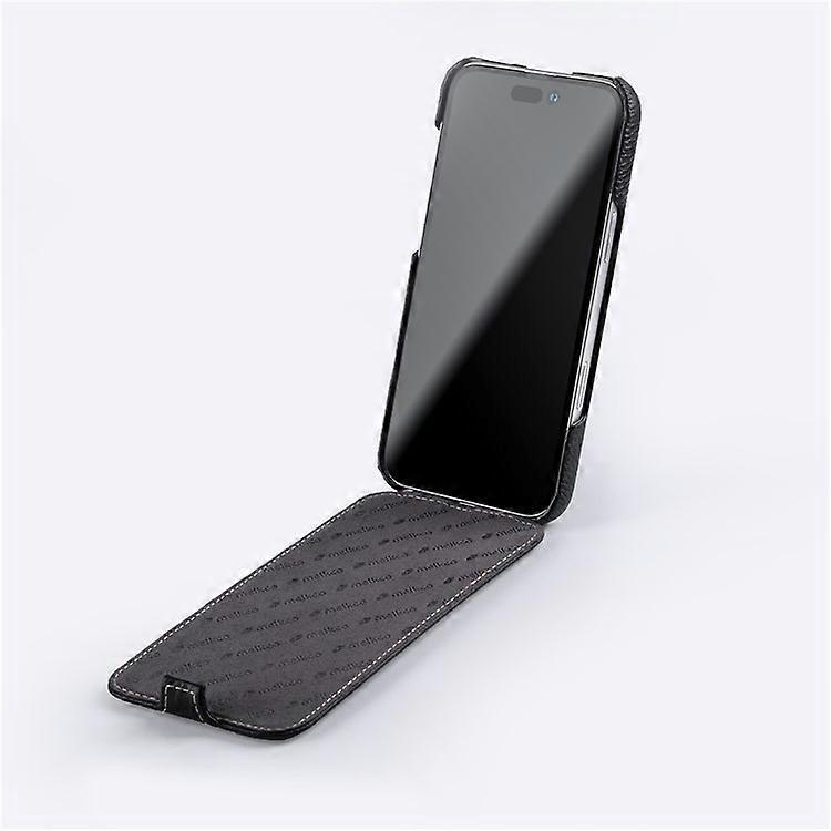 MELKCO Compatible For iPhone 16 Magnetic Case Vertical Flip Genuine Cow Leather+PC Shockproof Cover