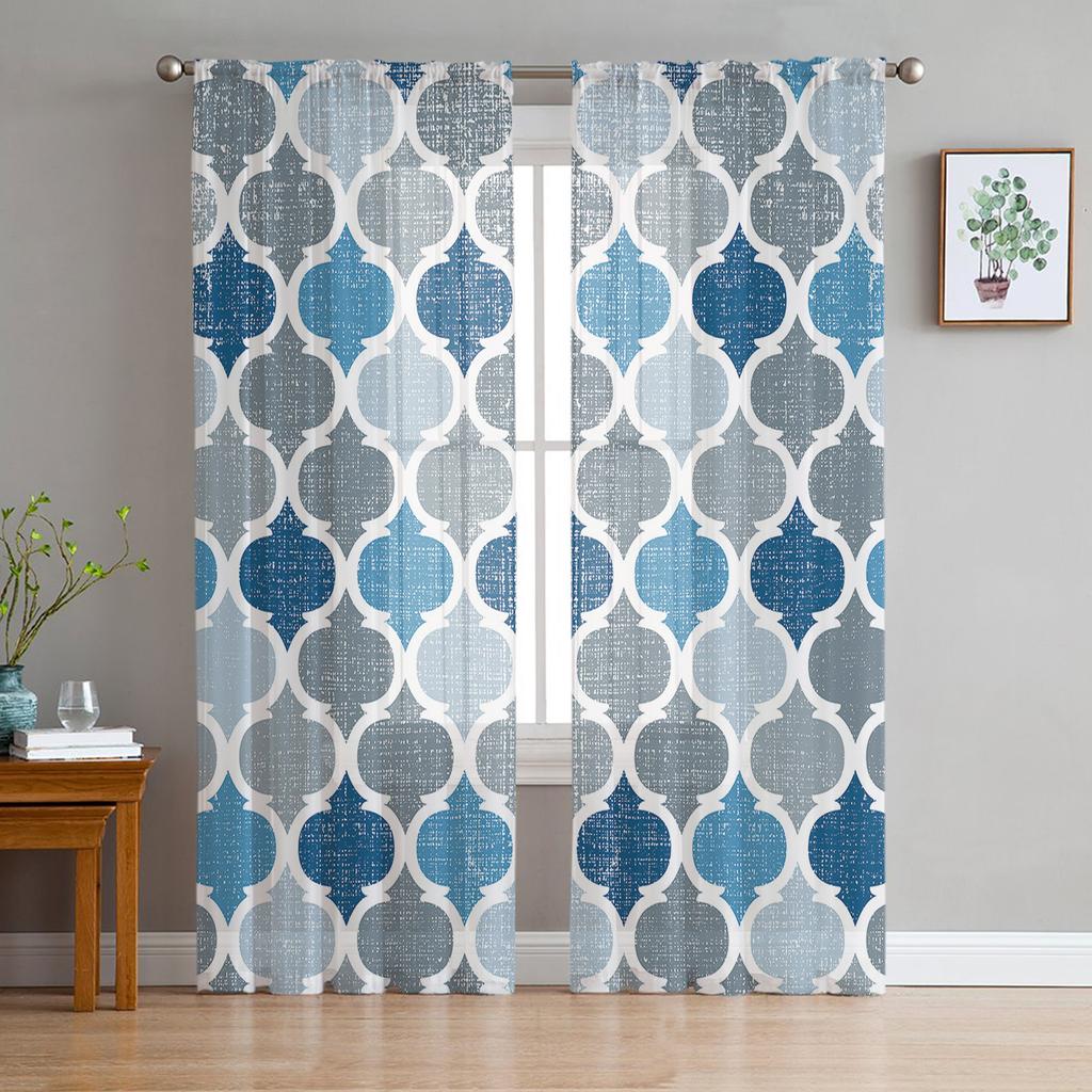 Марокко Синий градиент тюлевые шторы для гостиной вуаль прозрачные шторы для спальни шифоновые шторы для кухни