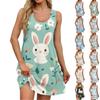 Women's Summer Casual Square Collar Easter Print Dress Sleeveless Dress With Pockets