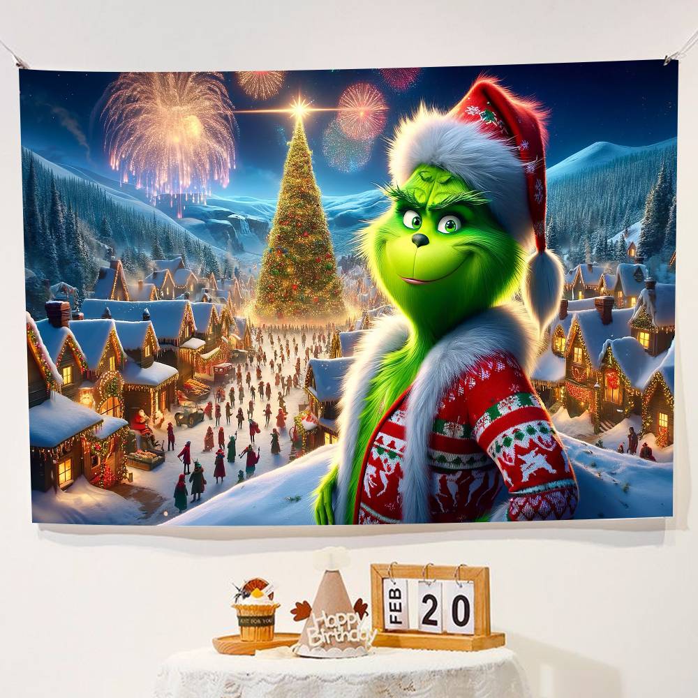 Winter Christmas Grinch background cloth,background decoration, room, photo studio prop-suitable for home decoration, parties