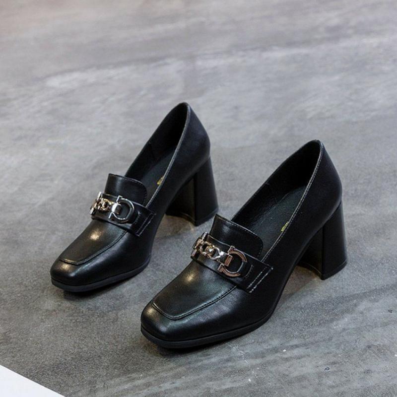 FHC Новые Женские Мягкие Туфли-Лодочки, На Высоком Каблуке, Лоферы, Мелкие Туфли, Квадратный Носок, Без Шнурков, Британский Стиль, Черный, Бежевый, Прямая Поставка