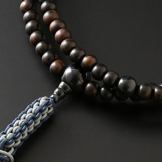Kyoto Buddhist Altar Hayashi Prayer Beads Rinzai Sect Plain Striped Ebony with Blue Tiger Eyes Official Ceremony Bag Kyoto Prayer Beads (For Men)