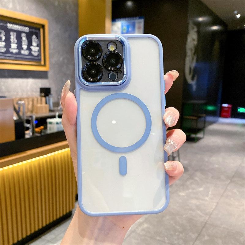 Роскошный высококачественный прозрачный магнитный чехол с цветной рамкой для iPhone 15 Pro Max 14 Plus 13 12 11 Pro, полное покрытие с пленкой для объектива