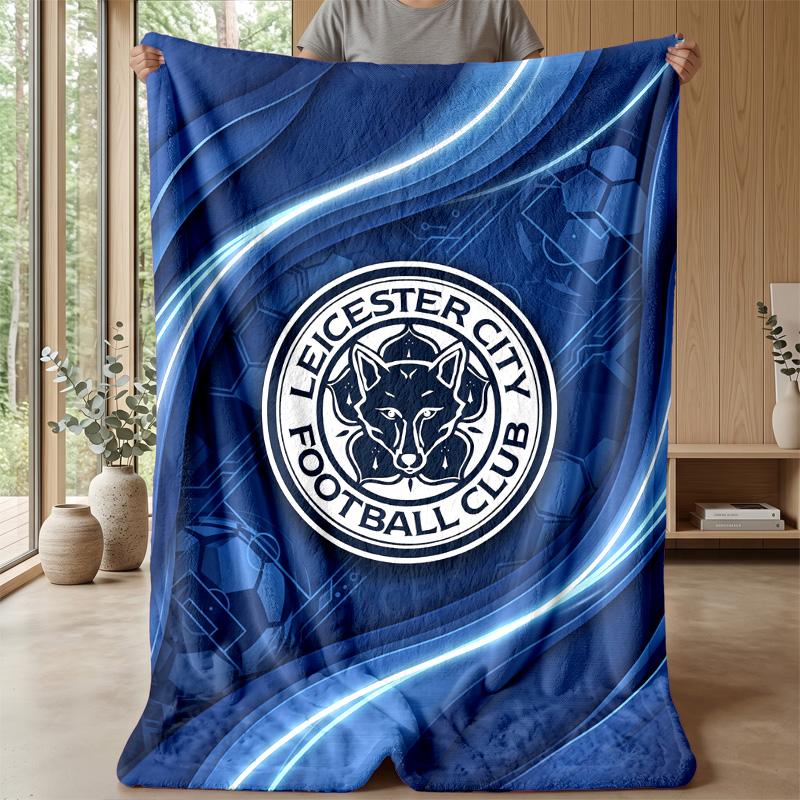Leicester City Football Print Flannel Blanket, Soft Warm Lightweight Throw Blanket for Sofa Bed Camping