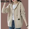 Women's Hooded Cardigan Jacket Autumn and Winter Casual Zipper Sweater with Hat Knitted Sweater