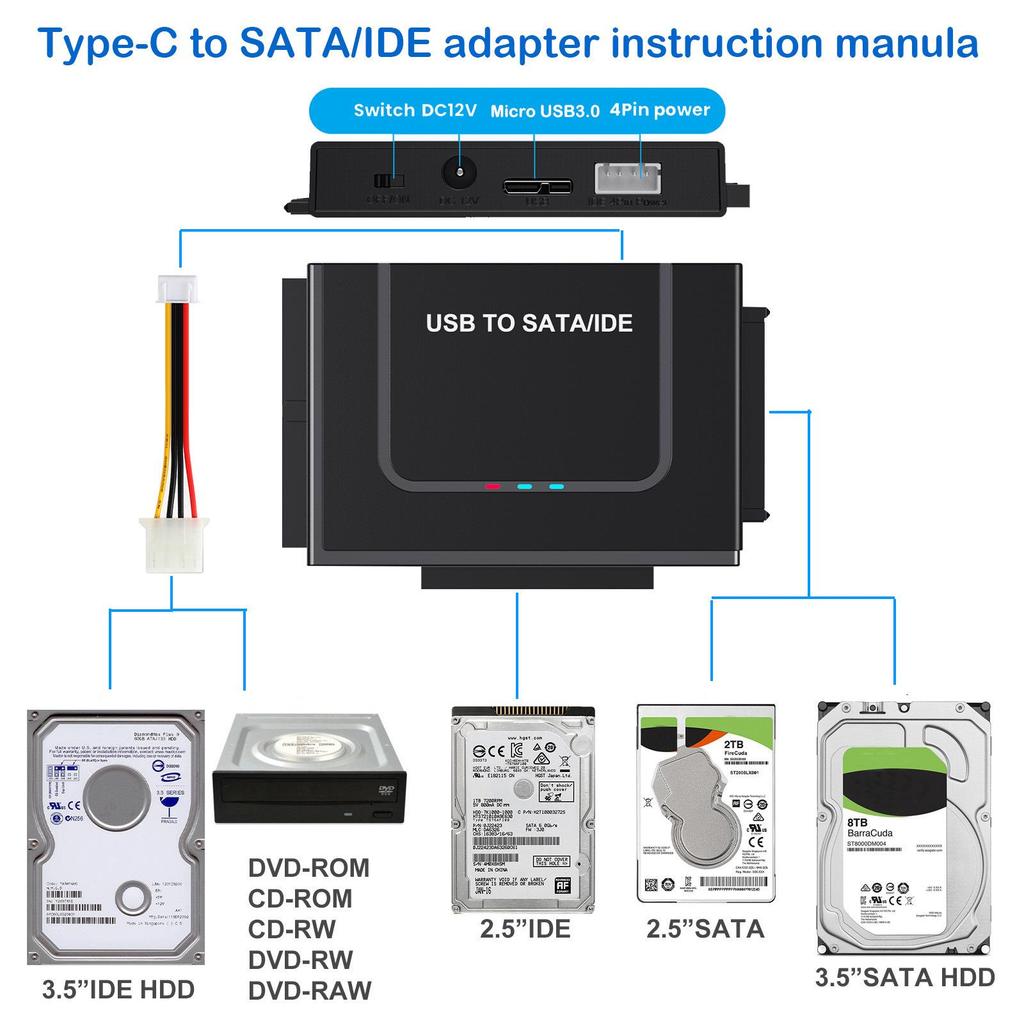 USB 3.0 к IDE/SATA Конвертер Жесткого Диска - Многофункциональный Кабель для 2.5"/3.5" Дисков