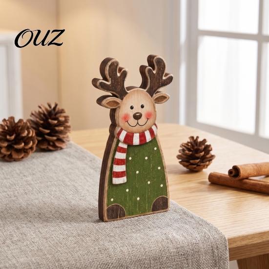 Small Decorative Wood Art Pieces Wooden Christmas Tabletop Decor, Santa Snowman Reindeer Figurine, Rustic Shelf Sitting Ornaments Holiday Sitter