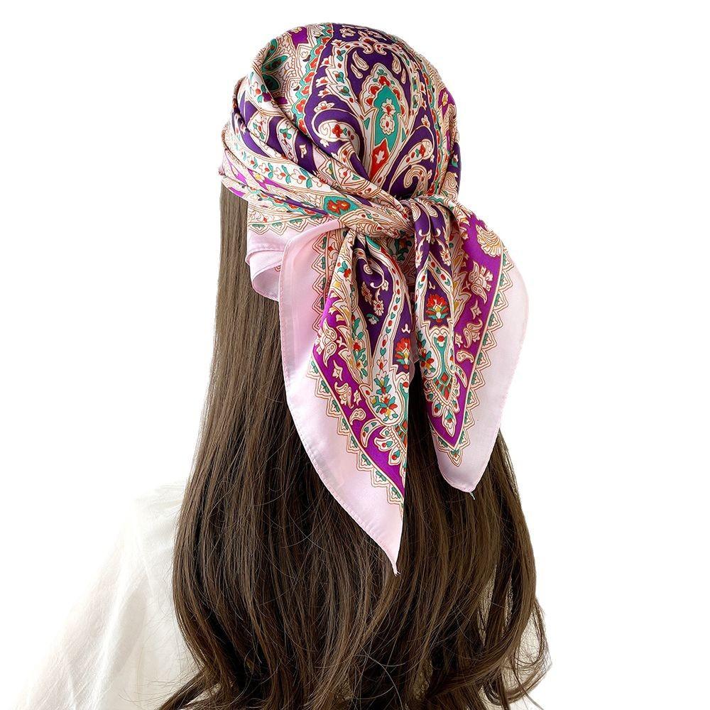 1116 Spring and Summer Flower Printing 71CM Satin Square Scarf Color Cashew Flower Bag Head Scarf Shawl Wholesale