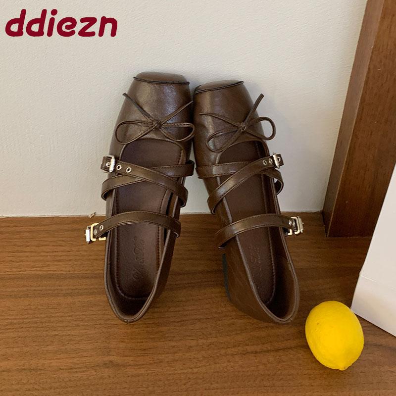 Fashion Footwear Buckle Strap Women Mary Janes Flats Shoes Soft Female Butterfly-Knot Fashion Shallow Ladies Flats With Shoes