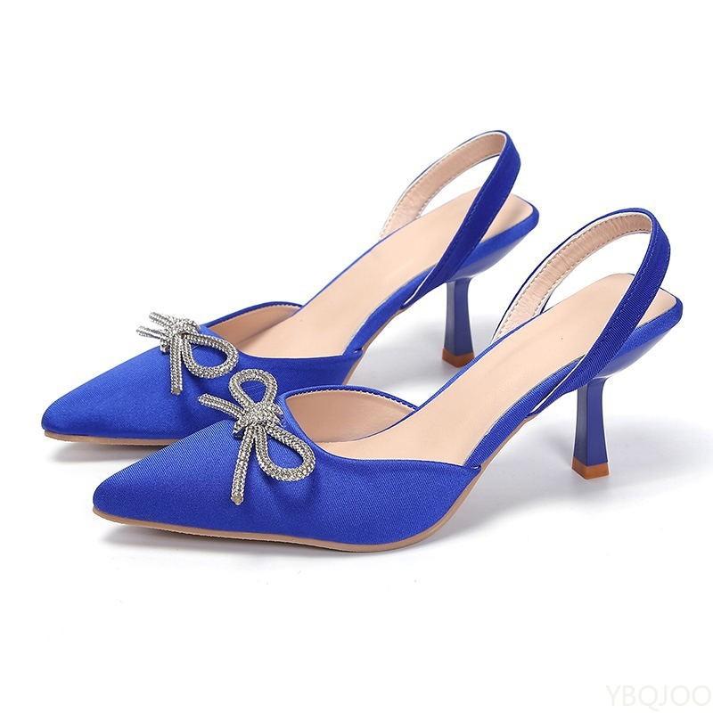 Летние новые туфли на высоком каблуке Женские элегантные тканевые туфли Баотоу Босоножки с бантом и мелким вырезом Сексуальные роскошные женские сандалии Mujer Zapatos