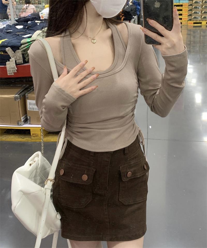 Футболка с длинным рукавом и вырезом-халтер в корейском стиле для женщин — шикарная, стильная и подчеркивающая фигуру