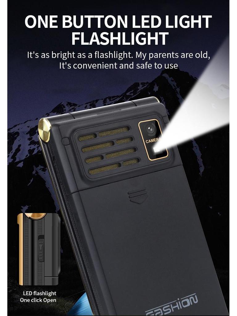 Международный кнопочный телефон-раскладушка M2-C для пожилых - Двойной экран, Крупный шрифт и кнопки, Длительное время ожидания, Многоязычный