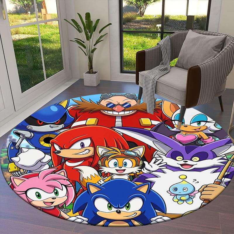 Sonic Hedgehog Round Area Rug Carpet Rug For Living Room Bedroom Sofa Playroom Decor Nonslip Floor Mat