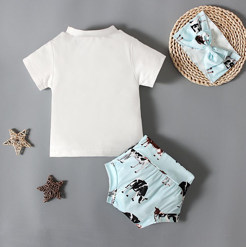 Летняя футболка с принтом животных для малышей + шорты + повязка на голову, комплект из 3 предметов, одежда для детей 0–3 лет