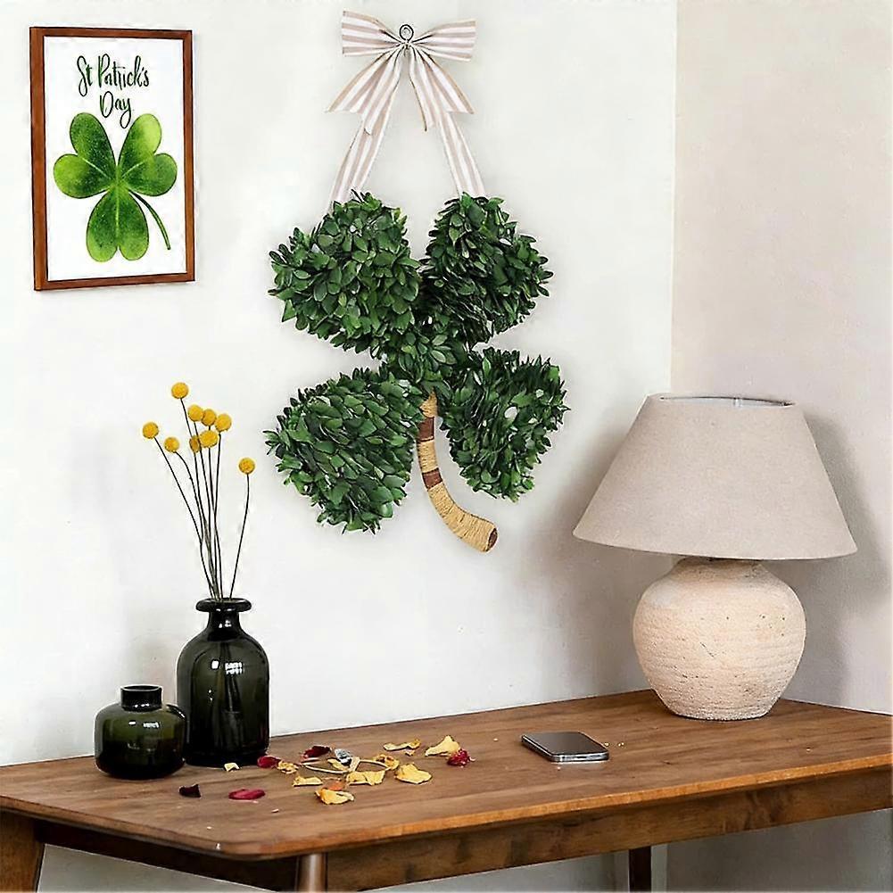 St Patricks Day Wreath Four Leaf Clover Door Hanger for Home Decor Gift