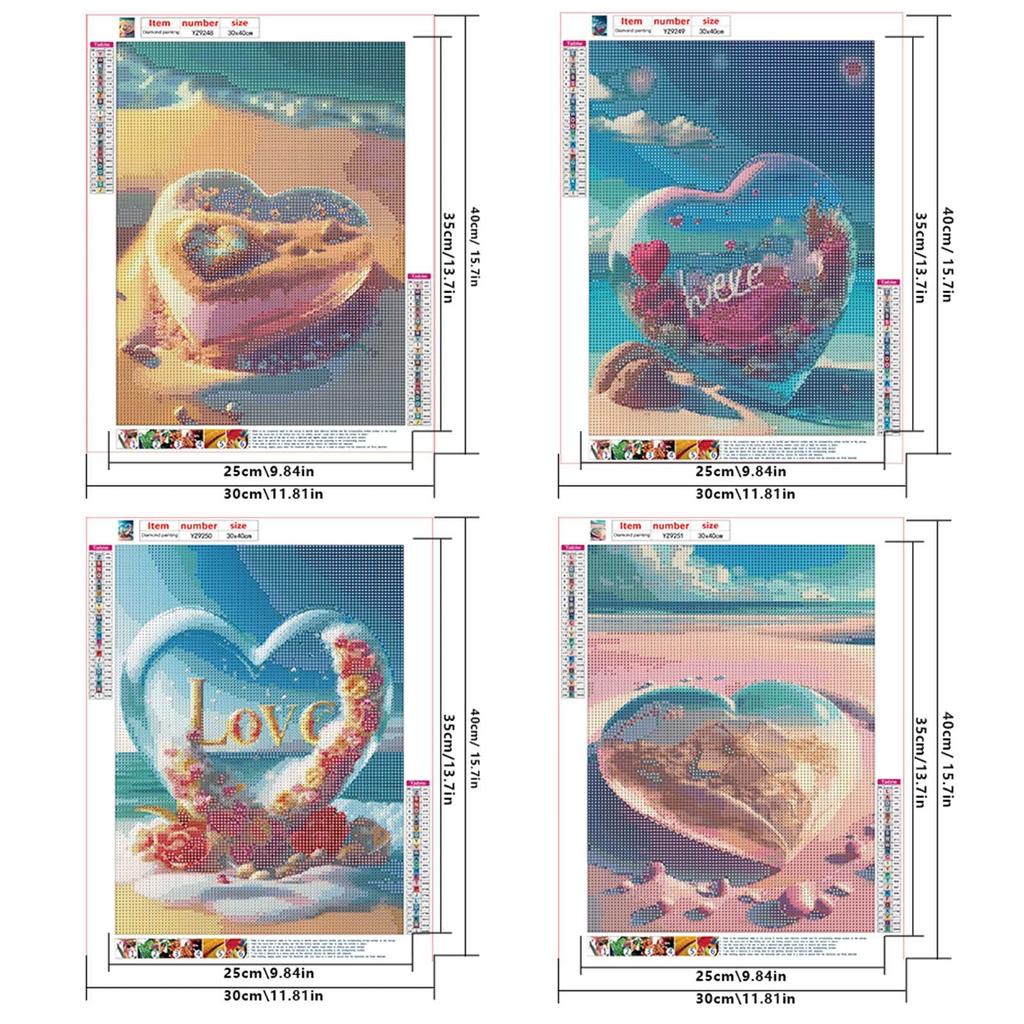 Набор из 4 5D Алмазная мозаика Цветное сердце Алмазная мозаика для начинающих Океанская мозаика из бисера Детская алмазная мозаика Популярная океанская декоративная мозаика Алмазные самоклеящиеся наклейки,