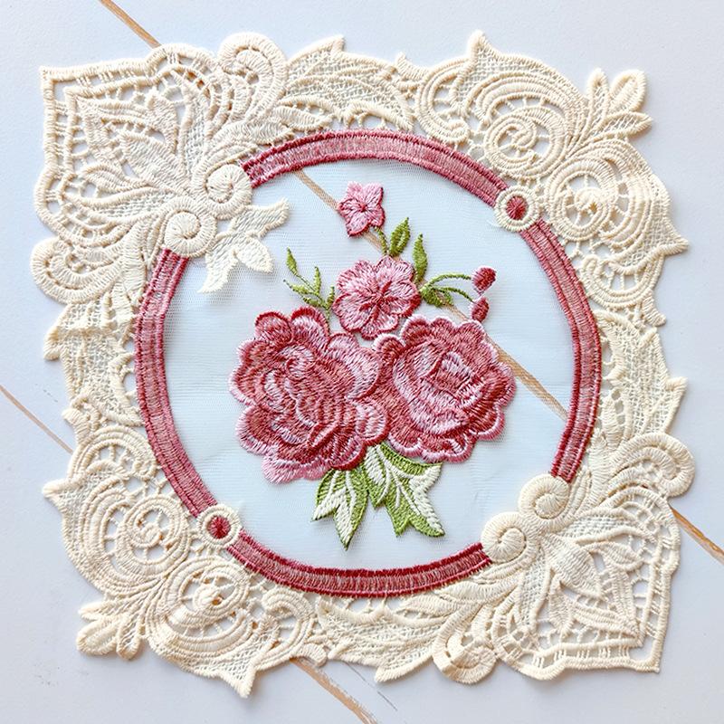 NEW Oval Mesh Rose Flower Embroidery Table Place Mat Cloth Coaster Placemat Christmas Kitchen Table Decoration and Accessories