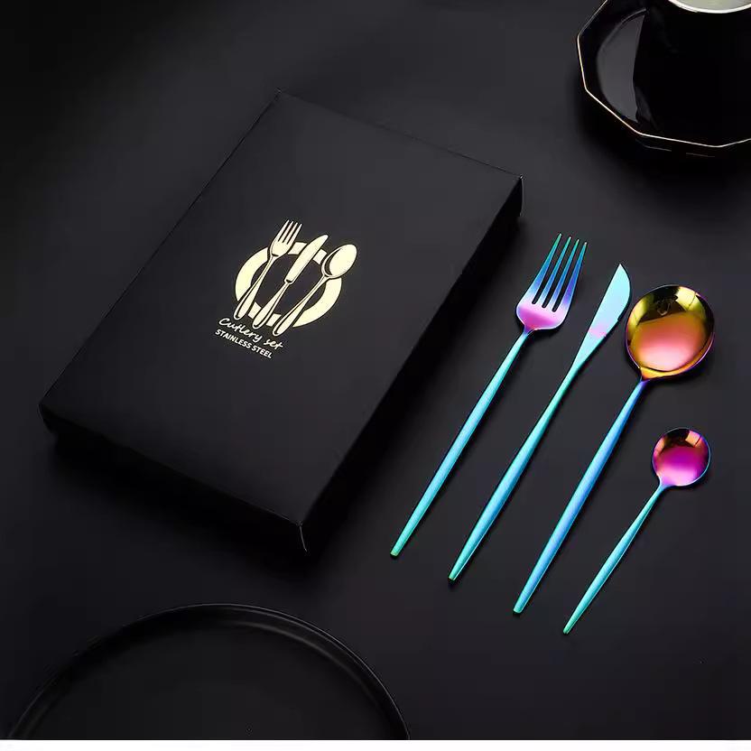 Подарочный набор из 4 предметов: нож в стиле вестерн из нержавеющей стали, вилка, ложка и нож для стейка