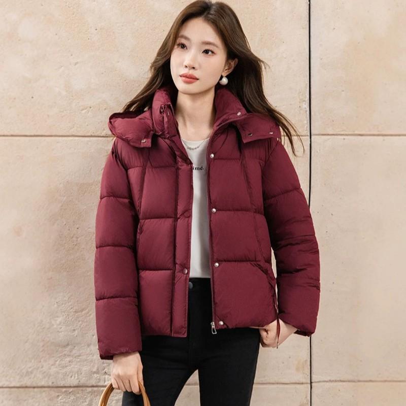 Womens Short Puffer Jacket 2026 Winter Hooded Cotton-Padded Coat Loose Fit Warm Outerwear