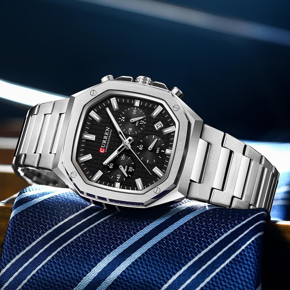 CUREEN часы для мужчин новые деловые квадратный циферблат календарь водонепроницаемый светящийся хронограф стальной браслет мужские часы