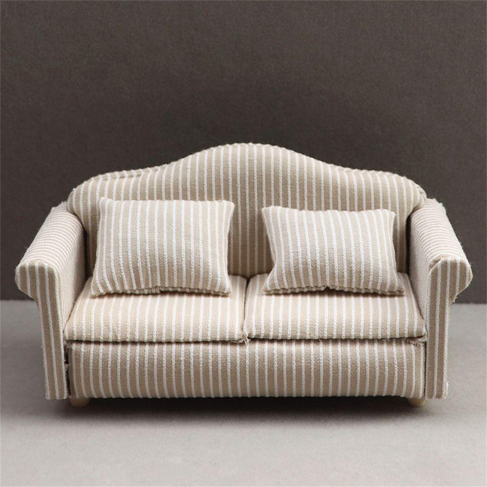 Simulation Miniature Sofa Striped Mini Sofa Scene Toy Dollhouse Sofa DIY Decor