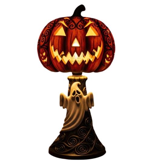 Halloween Pumpkin Light Resin Skeleton Ghost Witch Pumpkin Lantern Gothic Curved Pumpkin Night Light for Home Tabletop Desk Decor