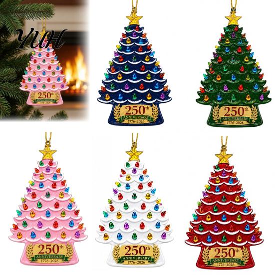 Christmas Tree Pendant 5 Pcs 2D Flat 250 Anniversary USA Ornament, Year Santa Hanging Decorations of America 1776-2026 Acrylic Patriotic Decoration