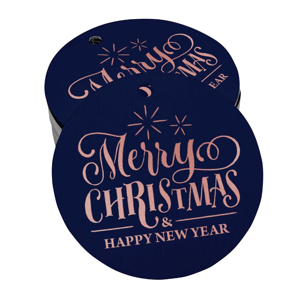Inkdotpot Pack Of 100 Real Gold Foil Paper Tags Merry Christmas & Happy New Year Text Favor Hang