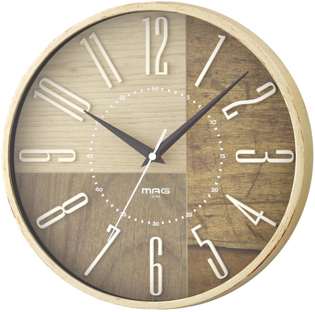MAG Wall Scandinavian Woodgrain Stop Cocoa (Mag) W-769 IV-Z Clock, Radio-Controlled, Analog, Cute, Stylish, Finish, 29.0cm Diameter, Night-Time