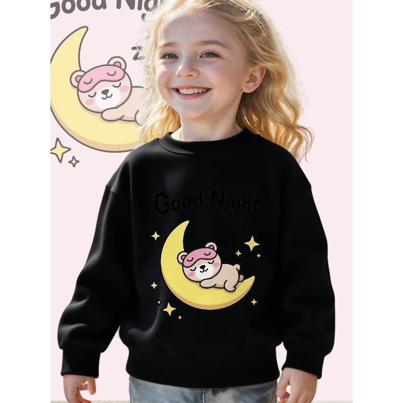 Kids Crewneck Sweatshirt, Cute Cartoon Bear Graphic Print, Soft Casual Long Sleeve Pullove